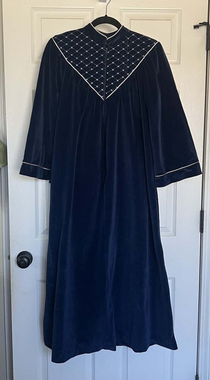 Vtg Heather Collection Navy Velvet Zip Front Lounge Dress Robe Pristine M